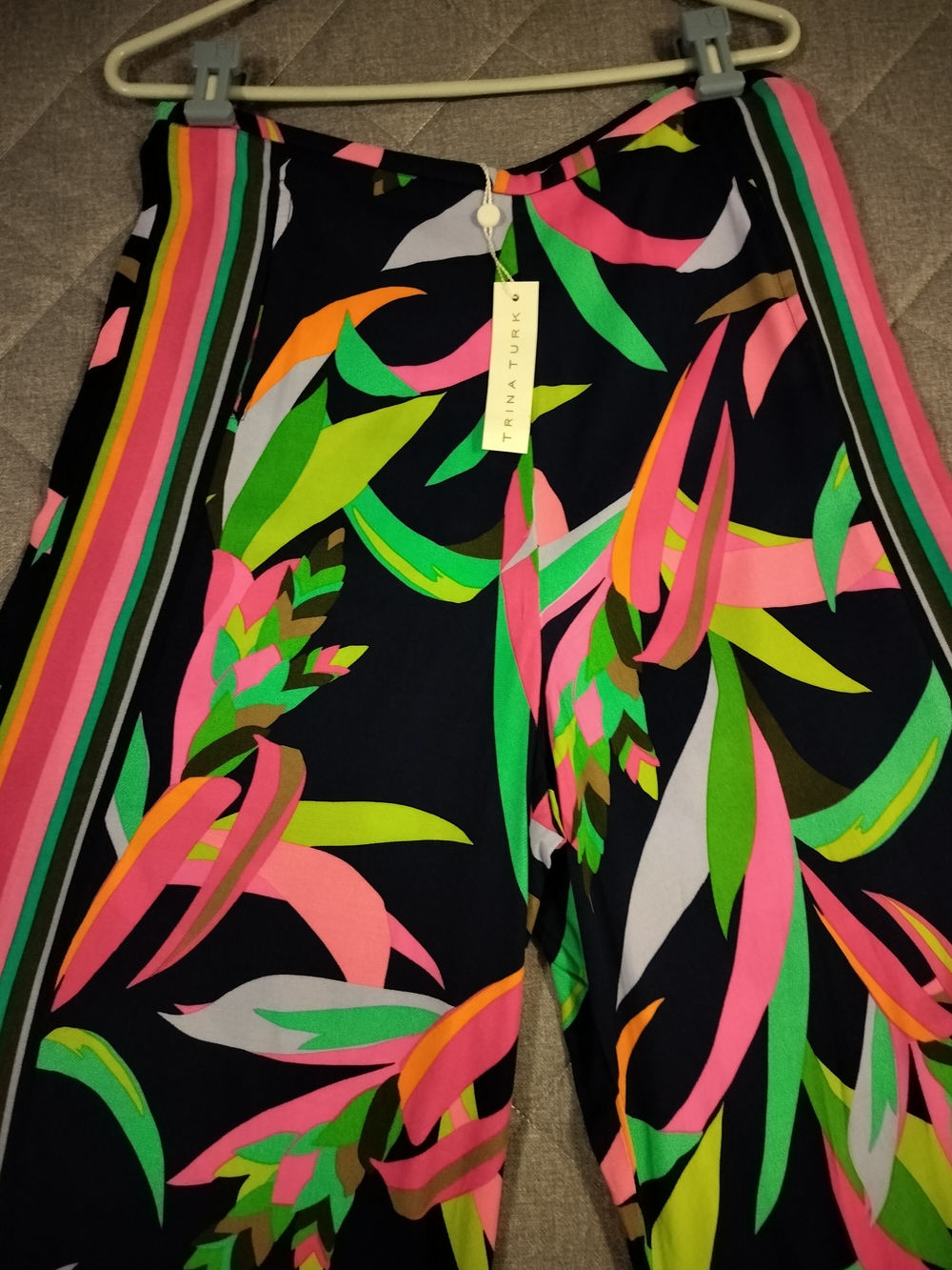 Trina Turk Black Wide-Leg Pants with Neon Floral Print